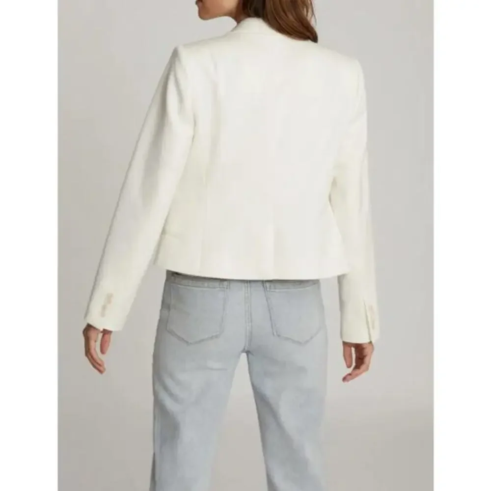 Reiss Cream White Double Breasted Cropped Blazer Peak Lapel NWT